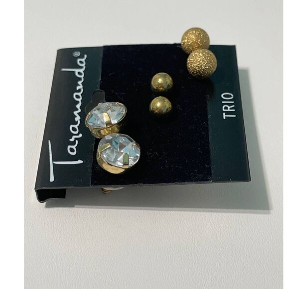 Taramanda Trio Earring Set Gold Studs CZ Studs - Picture 3 of 8